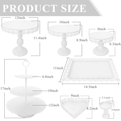 Set of 9 Cake Stands Metal Cupcake Stand Set Multiple Styles Candy Fruit Display Tower Dessert Plate Cake Serving Tray for Birthday Party Wedding Anniversary Baby Shower Engagement (White) - color: White
