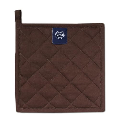 Encasa XO Pot Holders, Quilted Kitchen Hot Pads 8"x8" Dark Taupe & Beige | 100% Heavyweight Cotton | Quilted Insulation | Multipurpose Trivets & Hot Pads | Hanging Loop | Set of 2 - color: Dark Taupe & Beige