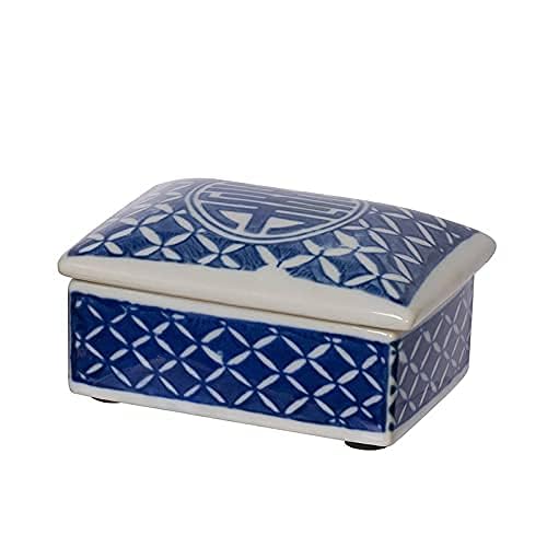 A&B Home Decorative Porcelain Box with Lid Blue and White Set of 3 Glazed Ceramic Hand Painted Jars Centerpiece Asian Decoration