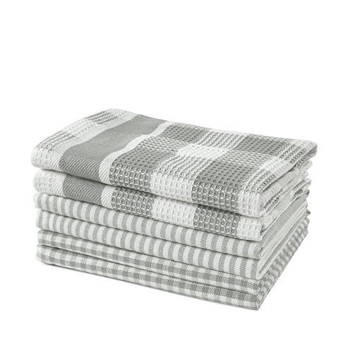 LANE LINEN Cotton Dish Towels - 6 Pack Soft Absorbent Kitchen Dish Cloths, Multi Purpose Kitchen Towel for Cleaning & Drying, 12"x12" - Grey - color: 03: Grey, size: 12"x12" - 6 Pack