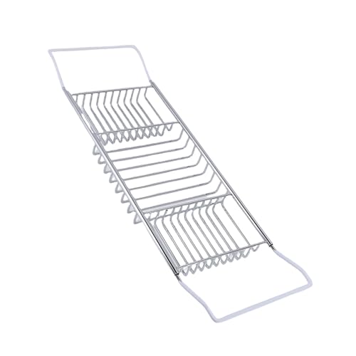 Bewinner Gold Stainless Steel Expandable Bathtub Caddy Tray, Adjustable Shower Tub Tray 25-38.4 Inch, Over The Bathtub Rack for Luxury Bath, Heavy Duty Bathroom Accessories for (Silver) - color: Silver