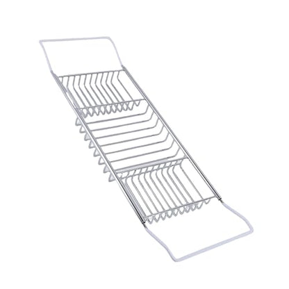 Bewinner Gold Stainless Steel Expandable Bathtub Caddy Tray, Adjustable Shower Tub Tray 25-38.4 Inch, Over The Bathtub Rack for Luxury Bath, Heavy Duty Bathroom Accessories for (Silver) - color: Silver