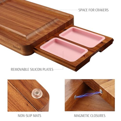 hecef Pink Large Charcuterie Board Set with Stainless Steel Cheese Knives, Cheese Board Set Wooden Appetizer Platter for Housewarming, Weddings, Birthdays & More, Forks & Pull-Out Drawers - style: with Drawer-Pink