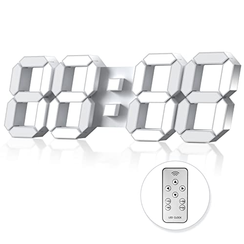 EDUP HOME® 15" 3D LED Digital Wall Clock, Large Decor Wall Clock, White | 12/24H Time, Date & Temperature Display, Adjustable Brightness for Office, Living Room, Meeting Room & Kitchen - color: White Led Wall Clock 15"