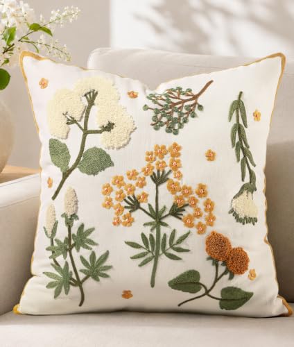 Embroidered Floral Throw Pillow Cover 18x18 Inch, Purple Flower | Decorative Pillow Cover, Cottagecore Cushion Case with Hidden Zipper, Floral Home Decor for Couch, Sofa, Living Room, Bed - color: Meadow Flower