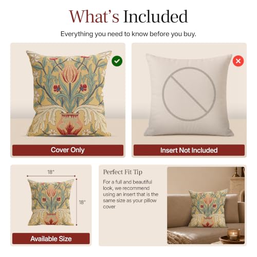 William Morris The Tulip Tapestry Throw Pillow Cover 18 x 18 in - color: Red Tulip