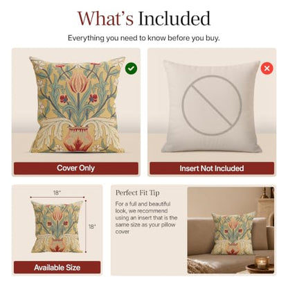 William Morris The Tulip Tapestry Throw Pillow Cover 18 x 18 in - color: Red Tulip