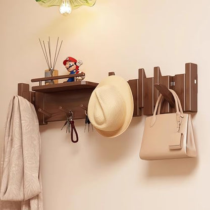 Wall Mounted Piano Key Hanger | Flip Style Hook | Entrance Wall Art Hook, Made of Oak Wood (3 Times Painted, 4 Times Polished) (Fence Walnut, 10Hooks) - color: Fence Walnut, size: 10Hooks
