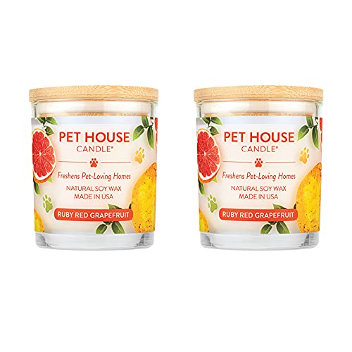 Pet House Candles, Clean Burning, Long Lasting Candles for Pet Odor, Plant-Based, 60 Hour Burn Time - Ruby Red Grapefruit, 9 oz, 2 Pack - color: Ruby Red Grapefruit, size: Pack of 2
