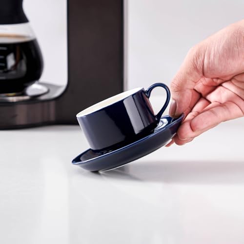 2.5oz Espresso Cups Set of 4, Small Stackable Coffee Cups with Saucers and Metal Stand, Ceramic Demitasse Cups, Cappuccino Cups for Coffee Drinks, Latte, Blue - color: Blue, size: 2.5oz