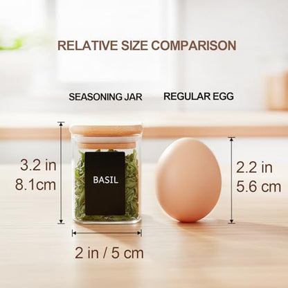 ComSaf Spice Jars 4oz 16 Pack, Seasoning Containers with labels 54 Labels | Small Glass Jars, Bamboo Lid with Silicone Seal, Kitchen Spice Drawer Organizer, Loose Tea,Herbs,Powders,Salt,Chili, BPA Free - size: 4oz*16