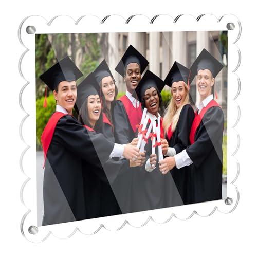 11X14 Acrylic Picture Frame, Frameless Photo Frame with Scalloped Edge | Wall Mount Clear Frame, Floating Acrylic Frame for Diploma Certificate Degree Document & Poster/Painting/Artworks Display - color: Silver Screw, size: 11X14 Scalloped edge