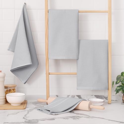 Homaxy 100% Cotton Waffle Weave Kitchen Towels, 4 Pack | Soft and Absorbent Dish Towels, 16 x 26 Inches Quick Dry Hand Towels, Beige/Dark Grey/Brown - color: Beige/Dark Grey/Brown/Light Grey, size: 16 x 26 - 4 Pack