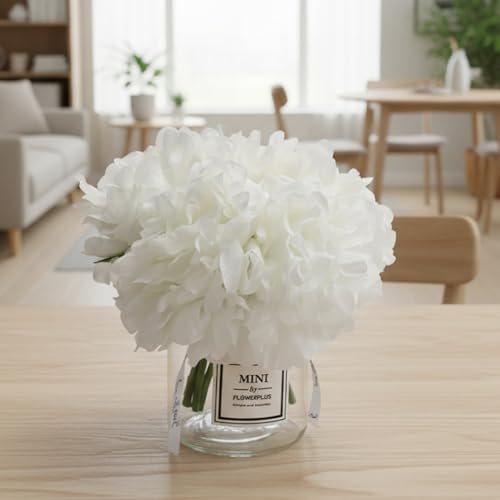 Artificial White Peony Flowers in Vase,Wedding Bathroom Home Table Decor | Realistic Fake Floral Bouquet Arrangement, Small Potted Flower Decor for Farmhouse Bedroom Kitchen Wedding Table Centerpieces - color: White Peony