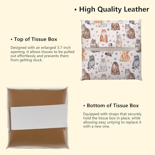 Cute Cats Leather Tissue Box Cover, Gift for Cat Lover, Square Facial Paper Organizer Dispenser for Bathroom Kitchen Bedroom Vanity Countertop Nightstands - color: Cats Paws-b