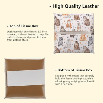 Cute Cats Leather Tissue Box Cover, Gift for Cat Lover, Square Facial Paper Organizer Dispenser for Bathroom Kitchen Bedroom Vanity Countertop Nightstands - color: Cats Paws-b