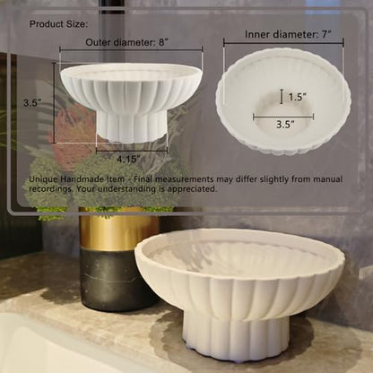 Small Modern Pedestal Decor Fruit Bowl 8" Ceramic,Approx 26 oz Fluted Catch-all Bowl,Footed Home Decorative Bowl for Home Decor,Coffee Table Centerpiece