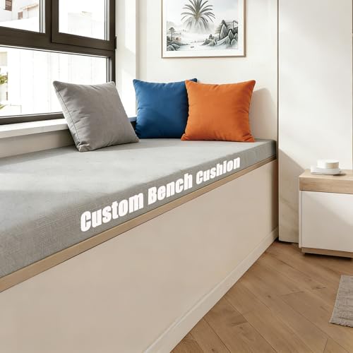 Custom Size Bench Cushion, Indoor/Outdoor Furniture Seat Cushions | Customization Window Seat Cushion, Fabric, Colors, Non-Slip, Piping, Thickness, for Patio & Mudroom Entryway and Piano Bench