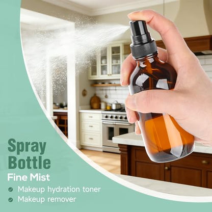 Vitreaux 4oz Amber Glass Spray Bottles Mist Sprayer Set of 4,Empty Small Spray Bottle Fine Mist Spray Refillable Containers,Mini Travel Bottle Spray Bottle Make Perfect Oil,Perfume,Body Sprays
