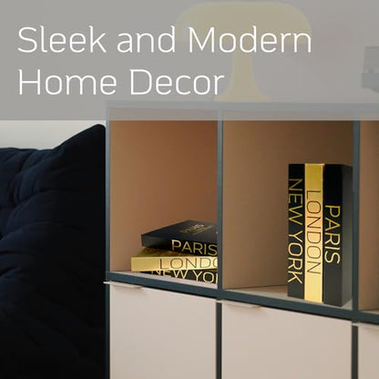AZEZO Set of 3 Decorative Books for Home Decor – Decorative Hardcover Display Faux Books for Bookshelf and Coffee Table – Black and Gold Foiled – Paris London New York Themed