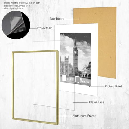 GOmaize Front Loading Aluminum alloy Gold Picture Frame 30x40cm Set of 2 Wall Mounting - color: Gold, size: A3