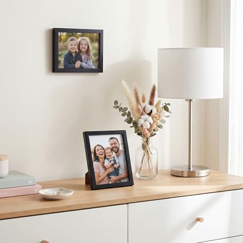 Americanflat 4x5 Picture Frame - Slim Molding - Black | Shatter-resistant glass, wall or tabletop display with included easel, triangle hangers included, secure turn-tab backing - color: Black, size: 4x5
