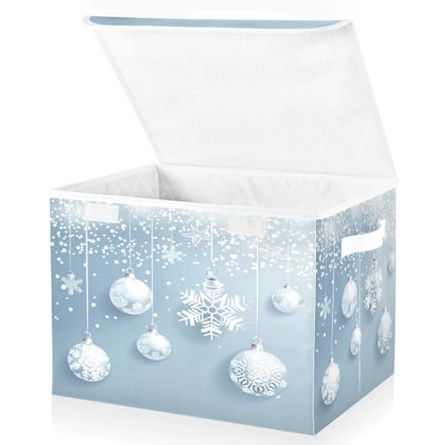 senya Christmas Baskets Collapsible Storage Bins with Lids, Christmas Balls White Snowflakes Storage Boxes Clothes Baskets for Organizing - color: Christmas 8