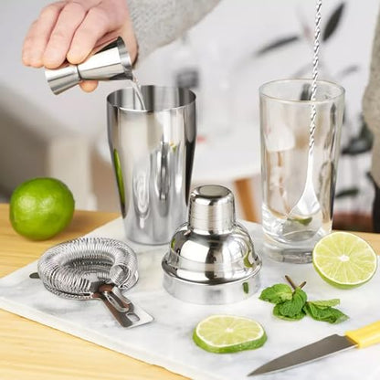 ZPUFAW 6-Piece Cocktail Shaker Set Bartender Kit Drink Shaker Bar Set | 24oz Martini Shaker, Strainer, Muddler, Jigger, Mixing Spoon, Pour Spout, Recipe Guide Stainless Steel Set Housewarming Gift