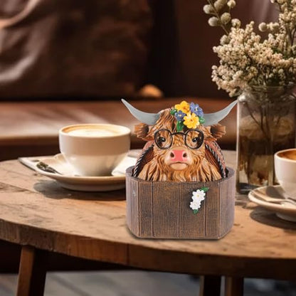 Highland Cattle Coasters - 6 Full-Size Rustic Wooden Coasters | Non-Slip for Log Cabin, Hunting, Man Cave, Bar & Farmhouse Decor | Protect Furniture - style: Highland Cattle-02