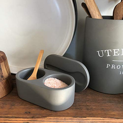 Fox Run 11725 Cement Double Salt Cellar with Spoon, 3 x 3.5 x 6.25 inches, Gray