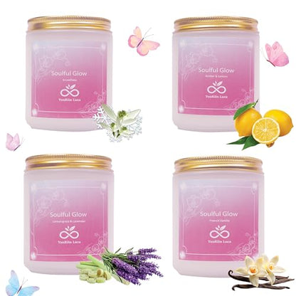 Soulful Glow Scented Candles Set, 4-Pack | Soy Wax Jar Candles, Essential Oils, Long Burning, Aromatherapy, Gift Set for Birthday Mothers Day Housewarming