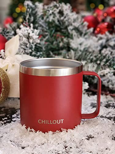 CHILLOUT LIFE Stainless Steel 16 oz Vacuum Insulated Coffee Mug with Handle and Lid, Large Thermal Camping Coffee Mugs with Sliding Lid for Men & Women, Keeps your Beverages Hot/Cold, 2 Pack - color: Cherry Red, size: 16 Ounces - 2 Pack