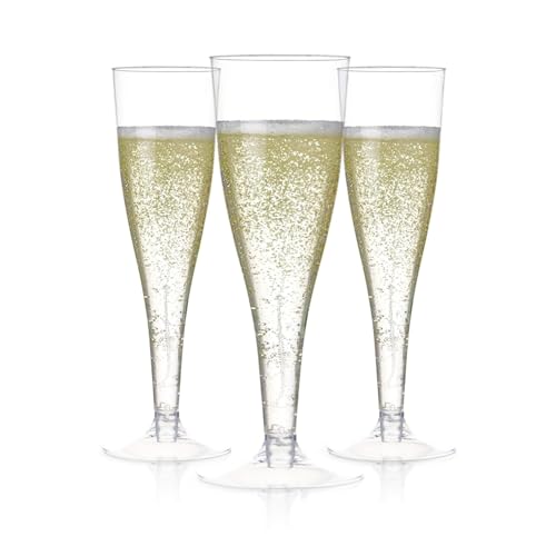Prestee Set of 200 Plastic Champagne Flutes - Clear Champagne Glasses for Parties, Weddings, Events - 4.5 oz Disposable Drinkware - Elegant Stemware for Toasts Cocktails Mimosas - color: Clear, size: 200 Count (Pack of 1)