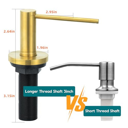 Soap Dispenser for Kitchen Sink Champagne Gold, Stainless Steel Countertop Pump, Built in Sink Soap Dispenser with 47" Extension Tube kit - color: Champagne Gold
