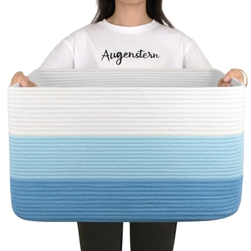 OIAHOMY Blanket Basket Laundry Basket Dog Toy Basket 75L Light Blue | Large Storage Basket,Baby Basket,Toy Storage,Woven Rope Basket for Blankets,Blanket Storage for Living Room - color: Gradient Light Blue, size: 22”x17”x12”