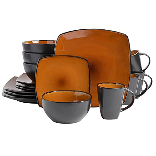Gibson Elite Soho Lounge Square Reactive Glaze Stoneware Dinnerware Set, Service for 4 (16pc), Amber - color: Amber (Soho Lounge), size: Service for 4 (16pcs)