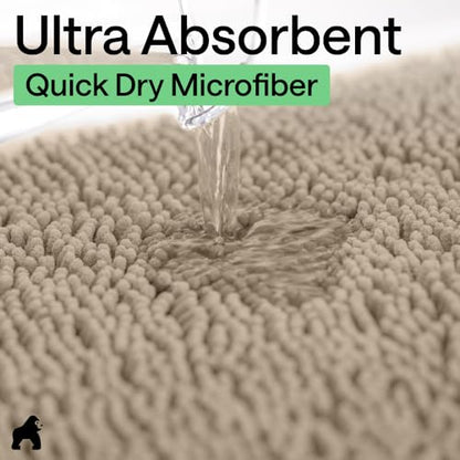 GORILLA GRIP Bathroom Rug Sets 3 Piece, Bath Mat Set and Oval Toilet Base with Rubber Backing, Plush Absorbent Shaggy Chenille Washable Mats, Includes 24x19.5, 24x17 and 30x20 Inch Rugs, Gray Beige - color: Gray Beige, style: 24"x19.5" + 24"x17" + 30"x20"