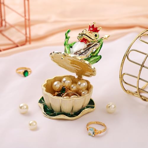 QIFU Hand Painted Green Frog Style Enamel Trinket Box Hinged, Unique Small Jewelry Box to Store Jewelry in Style - style: Guitar Frog