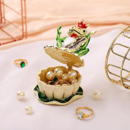 QIFU Hand Painted Green Frog Style Enamel Trinket Box Hinged, Unique Small Jewelry Box to Store Jewelry in Style - style: Guitar Frog