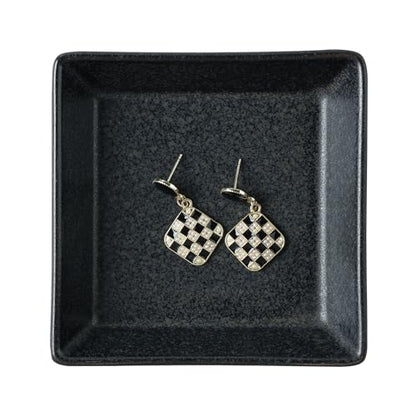Ceramic Trinket Dish, Small Jewelry Ring Tray for Keys, Black | Glazed ceramic jewelry tray. Stores rings, earrings, necklaces, bracelets. Easy to clean. Perfect for vanity and entryway. - color: Black Surface