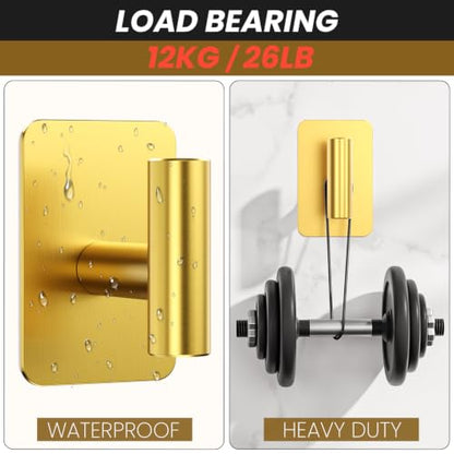 Heavy Duty Adhesive Hooks - 26lb Max, Sticky Wall Hooks Waterproof Stainless Steel for Hanging Towel, Coat, Robe, Towel Hooks Stick on Bathroom, Kitchen, Shower, Door (Gold, 4 Pack) - color: Gold-Cylinder4