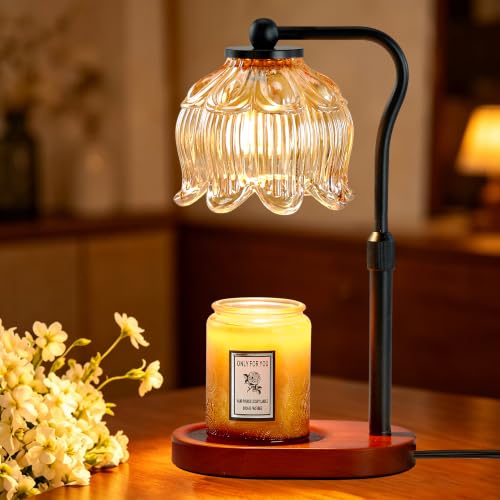Electric Candle Warmer Lamp with Timer & Dimmer, Height Adjustable Wax Warmer for Jar Candles, Flower Wax Melter with Wood Base, Home Decor House Warming Gifts for Women Mom, Walnut Wood - color: Walnut Wood