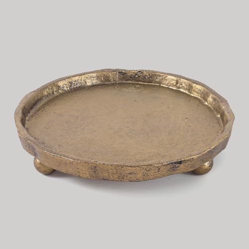 Vintage Cast Iron Pillar Candle Holder Plate, Rustic Brass Candle Tray | Round Candle Base Stand for Small Pillar Candles, Table Centerpiece & Home Decor Accent