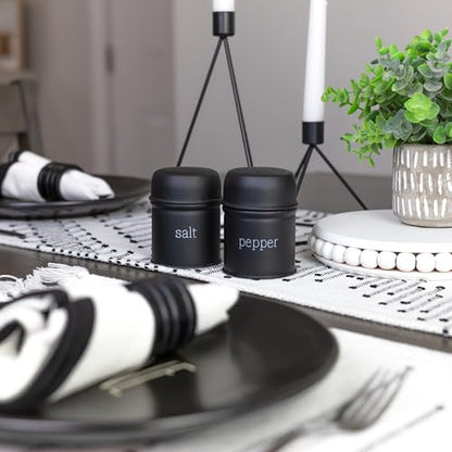AuldHome Design Salt and Pepper Shaker Set (Black); Contemporary Modern Farmhouse Retro Enamel Style Shaker Set - color: Black