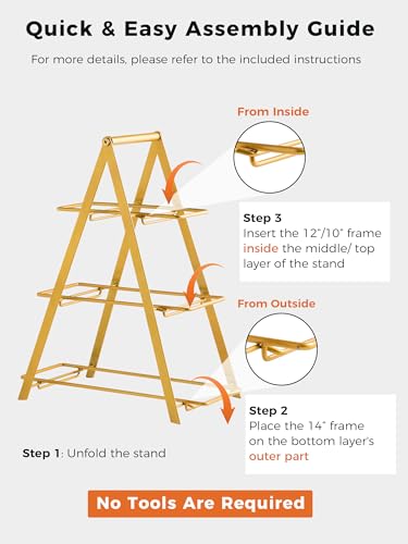 YHOSSEUN 3 Tier Serving Tray, 10+12+14 Inch Serving Platters and Tray, Gold | Porcelain Tiered Tray Stand, 3 Tiered Serving Stand Dessert Stands Treat Table Display Set with Collapsible Sturdier Rack - color: D-Gold Stand, size: 10+12+14 Inches