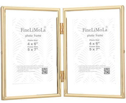 Gold 5x7 Double Floating Frame for Photo Sizes(3.5x5'',4x6''),Classy Metal Rounded Edge Frame Adjustable Tabletop/Shelf Photo Frame,for Wedding,Christmas,Birthady,Home or Office Decor. - size: 5x7'' (Double)
