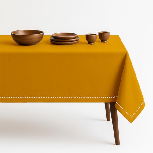 Mustard Yellow Cotton Table Cover, 60x102 Inch, Fits 8-10 Seats, Soft, Durable, Washable, Wrinkle Resistant, Rectangle Table Cloth for Summer Gatherings, Festive Meals, Dining Decor - color: Mustard Yellow, size: 102" x 60" (Rectangular)
