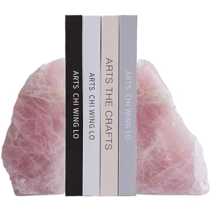 Natural Rose Quartz Bookends with Rubber Feet 3-4Lbs Heavy Duty Non-Slip Pink Crystal Bookends | Raw & Polished Stone | Healing Office Decor Gift - size: 3-4 LBS