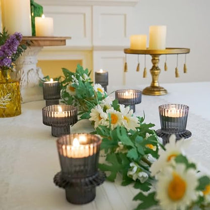 Glass Candlestick Holders, Taper Candle Holders, Set of 6, Gray | Double-sided ribbed glass taper candle holders for wedding centerpieces, parties, Christmas,Halloween, and home deco - color: Gray, size: 6 PCS