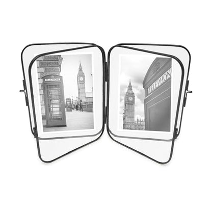 Isaac Jacobs 4x6 Black Double-Sided Metal Floating Photo Frame w/ClaspLock | Double-Sided Round-Edged Brass & Glass Metal Floating Picture Frame Locket Closure (Vertical), Tabletop (4x6, Black) - color: Black, size: 4x6